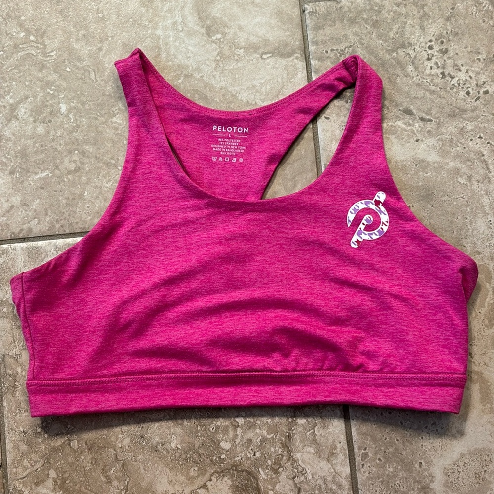 Peloton pink heather strappy bra